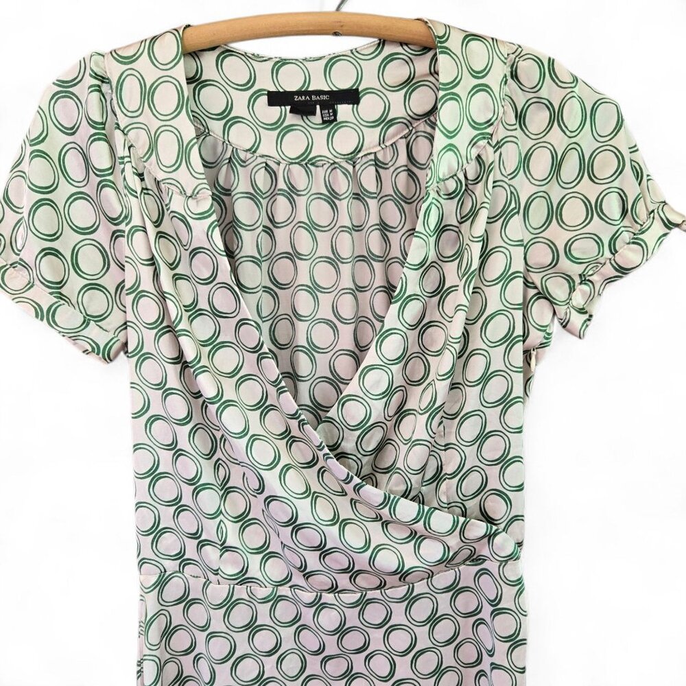 Zara Medium Basic Ivory & Green Circle Print Midi… - image 3